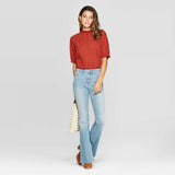 Universal Thread Women's Bishop Short Sleeve Crewneck Eyelet Top