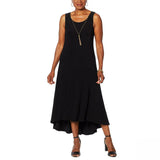 Nina Leonard Miracle Matte Jersey Hi Low Dress With Necklace Black Large
