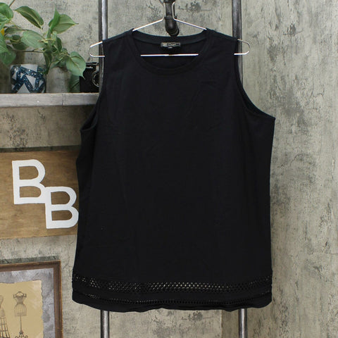 DG2 by Diane Gilman Women's Crochet Trim Tank Top Black Plus 1X