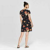 Xhilaration Women's Short Sleeve V Neck Button-Down Wrap Dress Black XXL