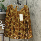 LaBellum by Hillary Scott Women's Plus Size Sequin Bell Sleeve Blouse Top