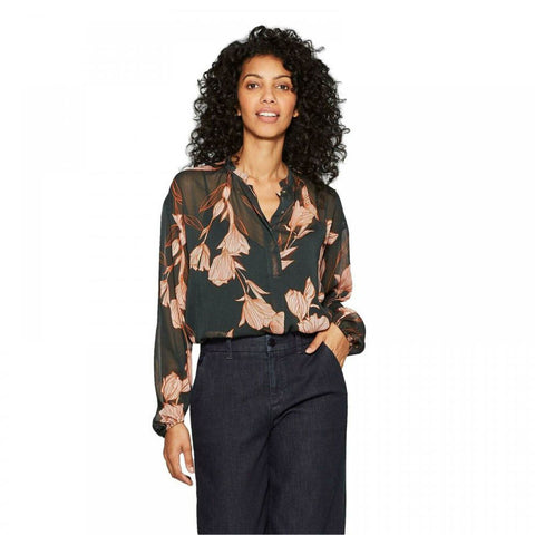 A New Day Women's Floral Sheer Long Sleeve Blouse Top