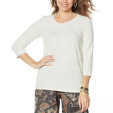 Slinky Brand Women's 3/4-Sleeve Pucker Knit Foil T-Shirt