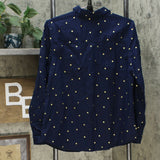 NWT Charter Club Womens Button Up Foil-Dot Linen Top. 100078188MS Medium