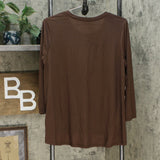 DG2 by Diane Gilman Women's Ruffled Knit Hi Low Hem Top Espresso Medium