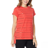 DG2 by Diane Gilman Women's Embellished Cuff Sleeve Top Red Plus 1X