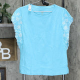 Belle by Kim Gravel Women's Slub Knit Eyelet Flutter Sleeve Top