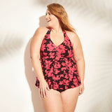 Aqua Green Women's Plus Size Ruffle Halter Tankini Top