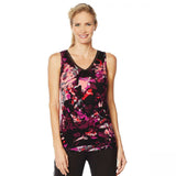 Soft & Cozy Women's Reversible Neckline Chiffon Trim Tank Top Wine Camo Large