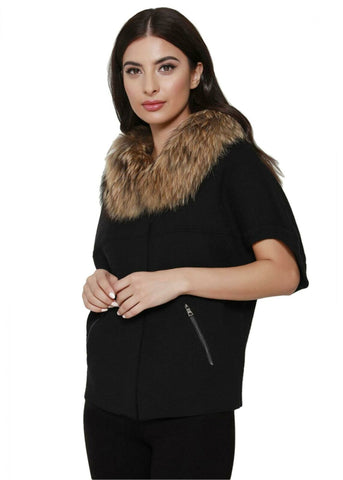 Dolce Cabo Women's Faux Fur Collar Structured Cardigan