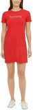 Tommy Hilfiger Embroidered Logo Side Stripe T-Shirt Dress Red Medium