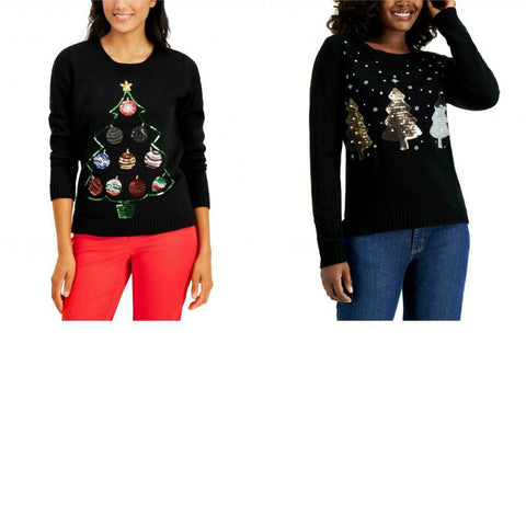 Karen Scott Petite Crew Neck Embellished Christmas Sweater