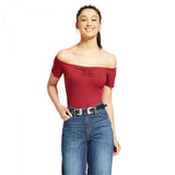 Mossimo Women's Short Sleeve Off the Shoulder Bardot Ribbed Top