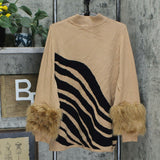 Alfani Plus Size Animal Stripe Faux Fur Cuff Pullover Sweater