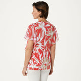 Susan Graver Women's Printed Liquid Knit Top With Chiffon Sleeves