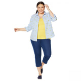 Lemon Way Women's Plus Size 365 Poplin Stretch Embroidered Button Down Shirt