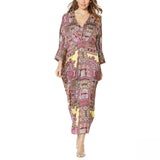 IMAN Women's City Chic Long Sleeve Printed Caftan Dress