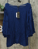 DG2 by Diane Gilman Women's Plus Size Ruffle Sleeve Crinkle Knit Top