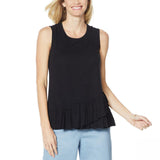 DG2 by Diane Gilman By Gilman Women's Asymmetric Ruffle Tank Top Black Plus 1X