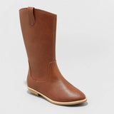 Cat & Jack Girls' Sahara Zipper Slip-On Riding Boots Cognac Brown 13