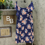 Monteau Trendy Plus Size Printed Sweetheart Dress Navy Floral 3X