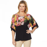 NWT DG2 By Diane Gilman Womens Print/Solid Dolman-Sleeve Top. 677334 X-Small