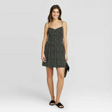 Xhilaration Women's Polka Dot Sleeveless Ruched Front Dress Black / White Small
