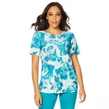DG2 by Diane Gilman Women's Short-Sleeve Floral Print Top