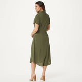 Du Jour Women's Button Front Shirt Midi Dress With Tie Detail