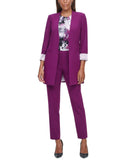 Calvin Klein Women's Long Contrast Cuff Open Front Topper Blazer