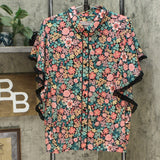 Laurie Felt Women's Butterfly Sleeves Button Front Blouse Coral Floral XL