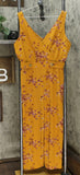 Xhilaration Floral Print Sleeveless V Neck Side Button Jumpsuit Mustard Large