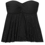 Kona Sol Women's Crochet Flyaway Tankini Top Black Small