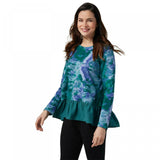 LOGO by Lori Goldstein Women's Woven Hem French Terry Lounge Top