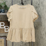 DG2 by Diane Gilman Women's Petal Sleeve Peplum Top Beige Large