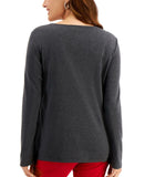 Karen Scott Petite Embellished Print Long Sleeve Christmas Top