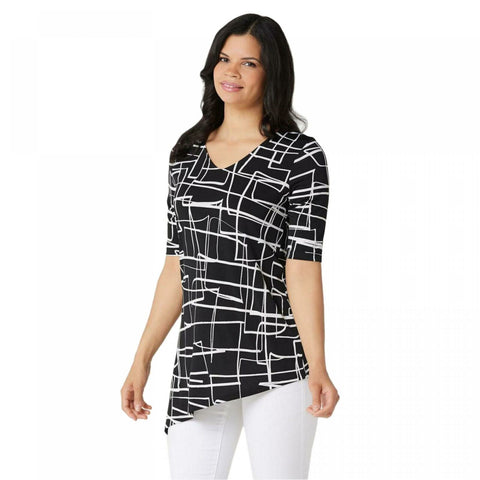 Susan Graver Women's Printed Liquid Knit Asymmetrical Hem Top