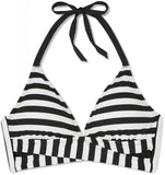 Kona Sol Women's Striped Faux Wrap Halter Bikini Top Black / White Small (4-6)