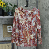 NWT Belle By Kim Gravel Women's Tapestry Print Ruffle V-Neck Blouse. A367279 L