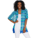 Susan Graver Women's Novelty Knit Kimono With Tassel Trim
