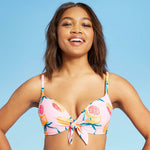 Shade & Shore Women's Lightly Lined Front Tie Textured Bikini Top