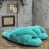 Stars Above Womens Paris Crossband Faux Fur Slippers Blue Green 9-10