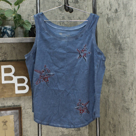 DG2 by Diane Gilman Women's Embroidered Star Tank Navy Blue Plus 1X