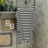 Nina Leonard Women's Plus Size Striped Cold Shoulder Top Black 2X