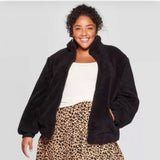 Ava & Viv Women's Plus Size Sherpa Zip Pocket Jacket Black X