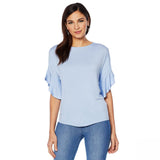 DG2 by Diane Gilman Women's Ruffle Sleeve Dolman Top Chambray Medium