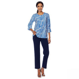 Antthony Women's Smooth Sports Printed Top With Button Detail Blue Large