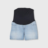 Isabel Maternity Over Belly Midi Maternity Jean Shorts Light Wash Blue 8