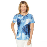 DG2 by Diane Gilman Women's Knit All Over Printed T-Shirt Navy Large