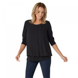 Susan Graver Women's Liquid Knit Top With Chiffon Overlay